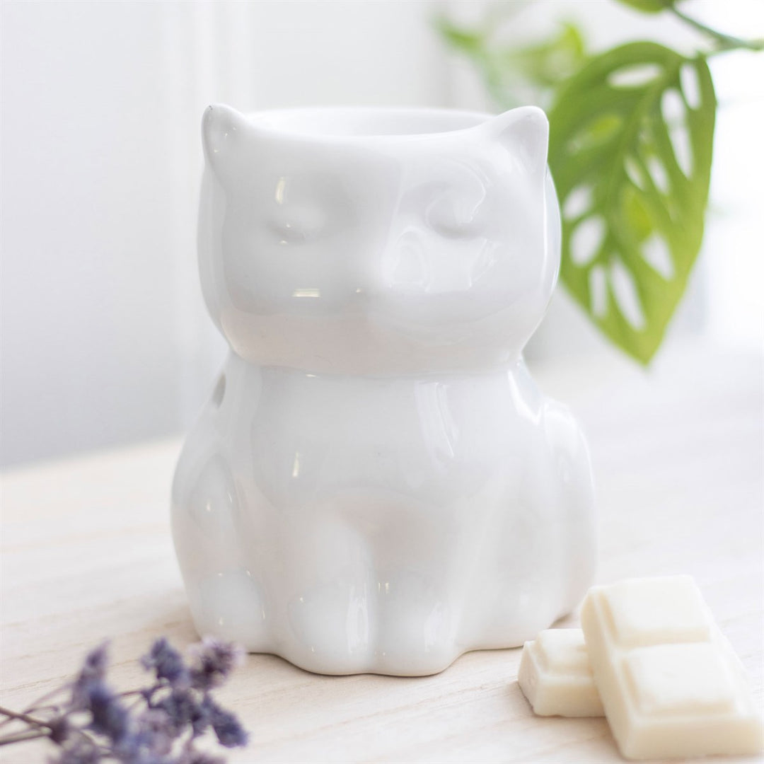 Shiny White Cat Oil/Incense Burner