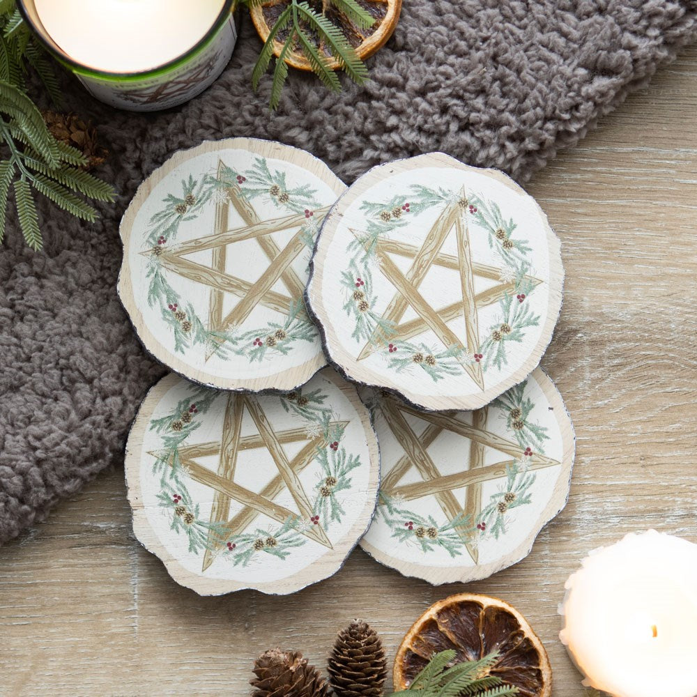 Winter Solstice Wood Slice Coaster Set