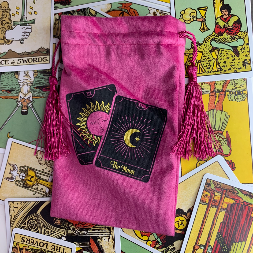 Pink Tarot Cards Drawstring Pouch