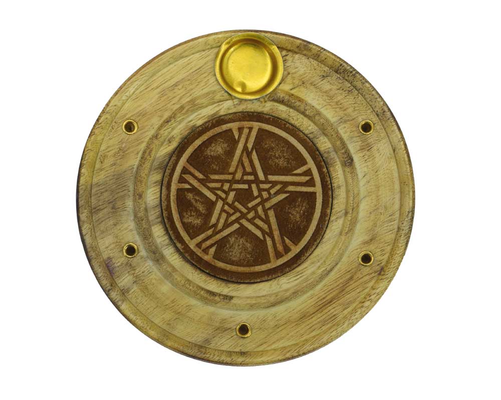 Pentagram Cone Incense Holder Wooden Plate