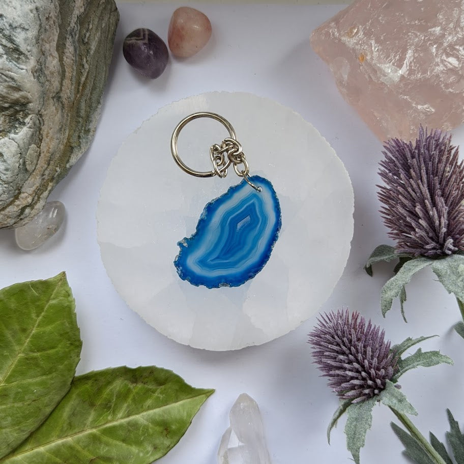 Blue Agate Slice Keyring