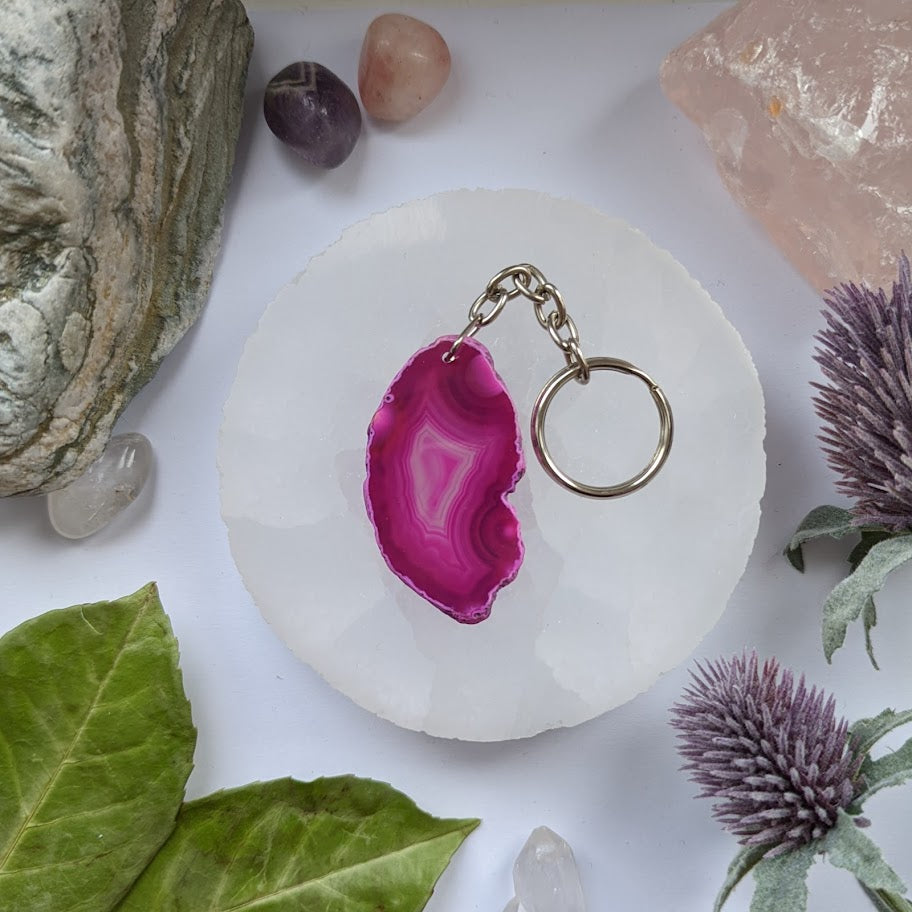 Pink Agate Slice Keyring