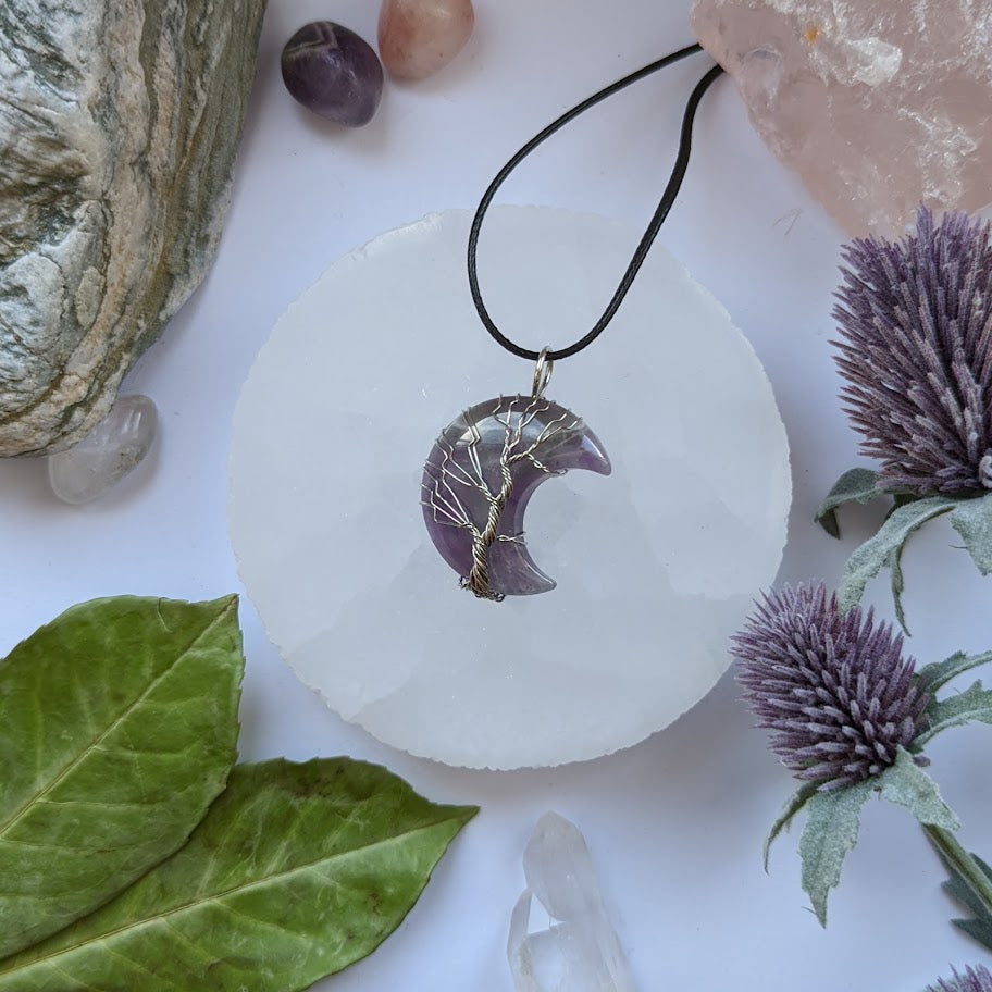 Amethyst Moon Tree Of Life Pendant Necklace