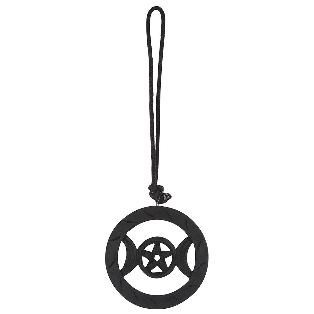 Black Wooden Hanging Triple Moon Pentagram