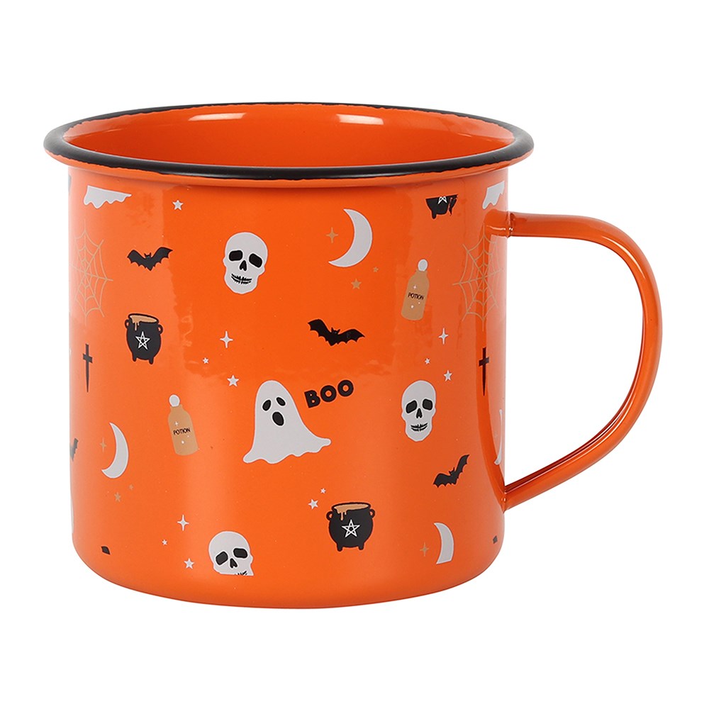 Halloween Print Enamel Mug Orange