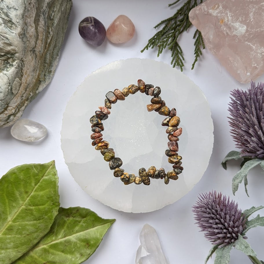 Leopardskin Jasper Crystal Chip Bracelet