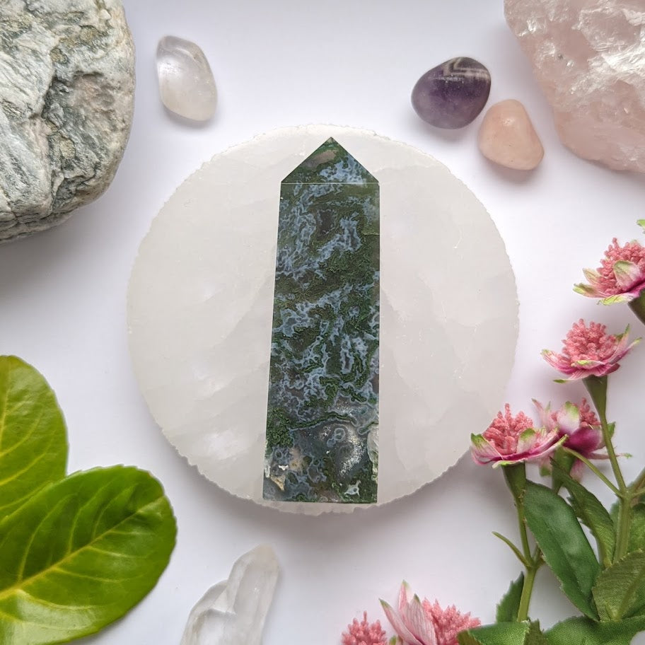 Moss Agate Obelisk 15