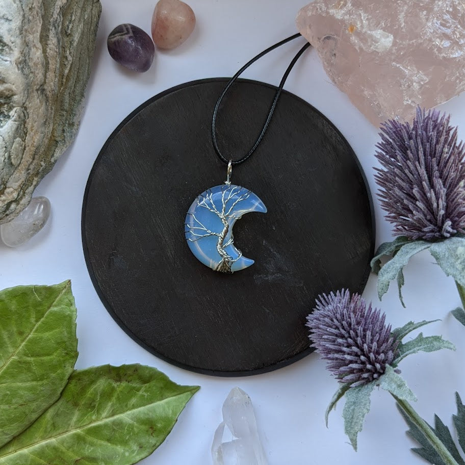 Opalite Moon Tree Of Life Pendant Necklace