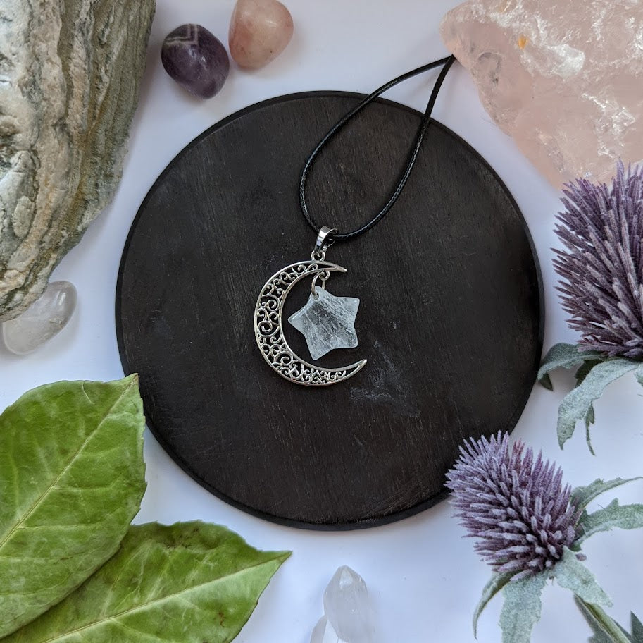 Quartz Star Metal Moon Necklace