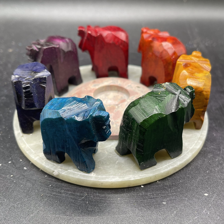 Soapstone Elephant Circle Chakra Incense Holder