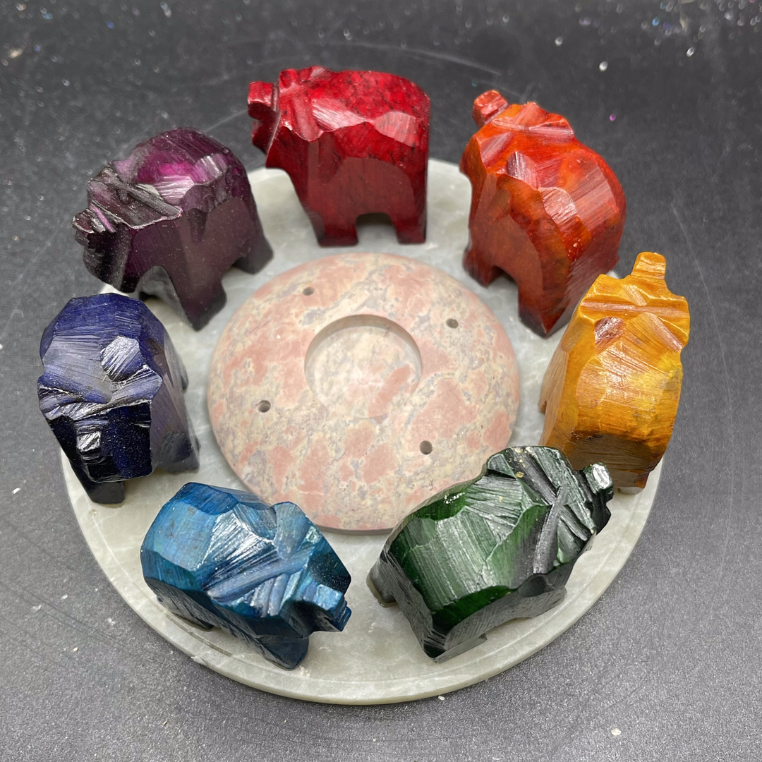 Soapstone Elephant Circle Chakra Incense Holder