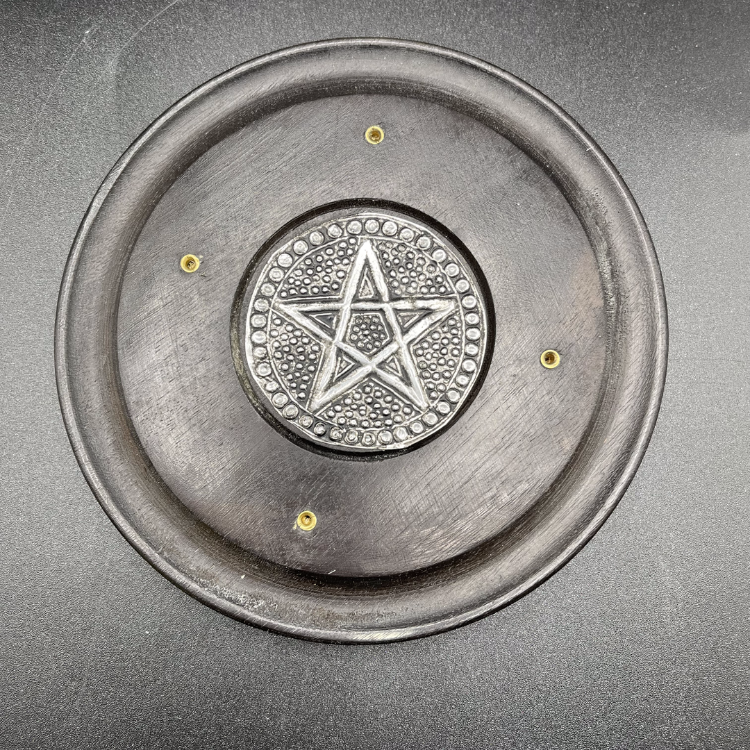 Black Pentagram Incense Holder Wooden Plate