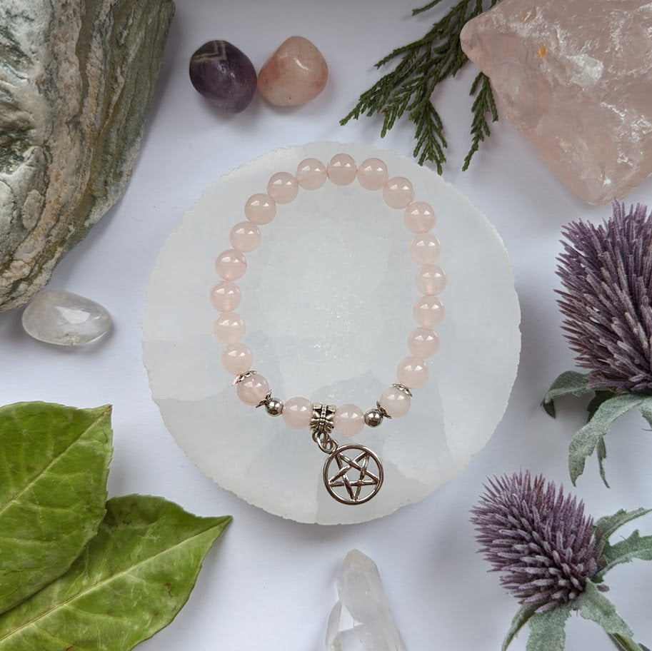 Pentagram Rose Quartz Crystal Power Bracelet