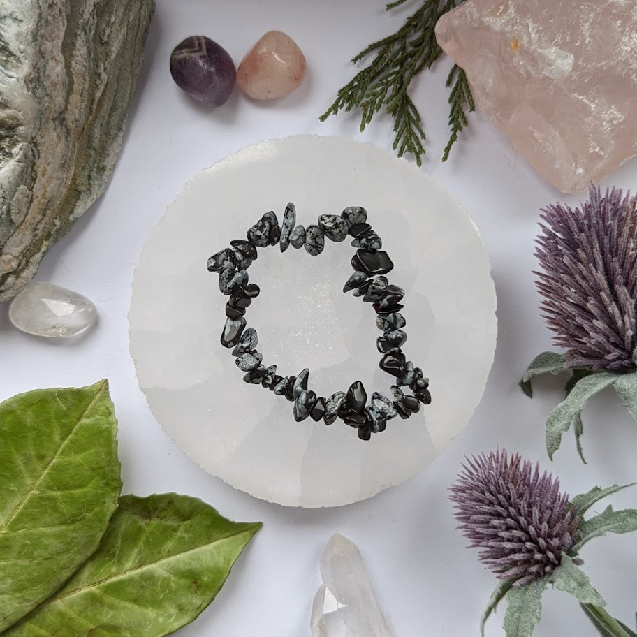 Snowflake Obsidian Crystal Chip Bracelet